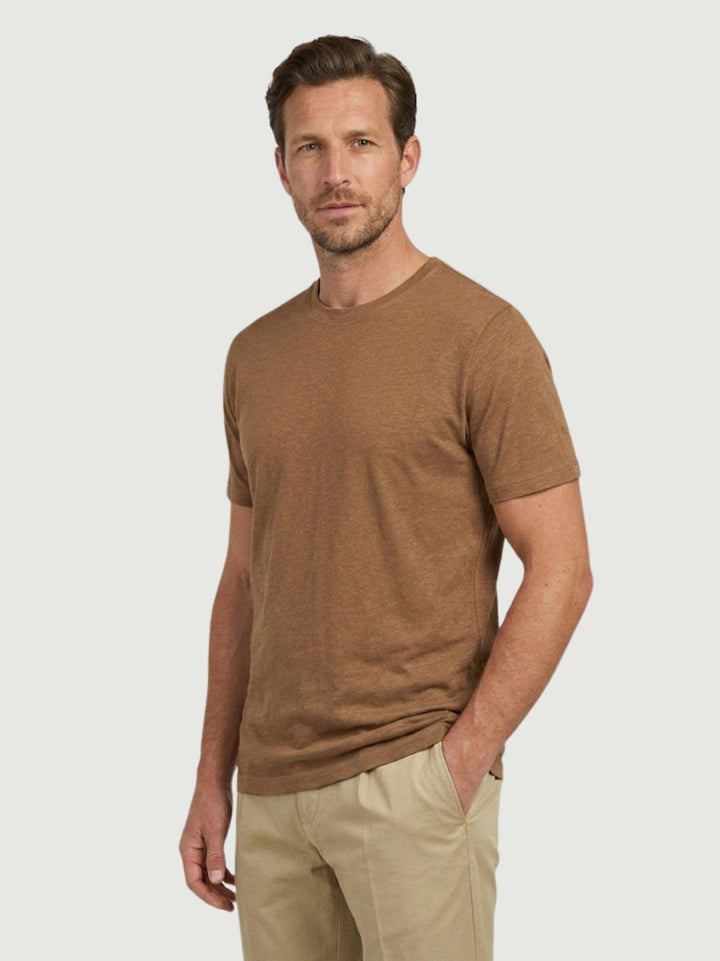 T-shirt girocollo in misto lino tabacco 6TS035875U TABACCO ANDREA MORANDO 