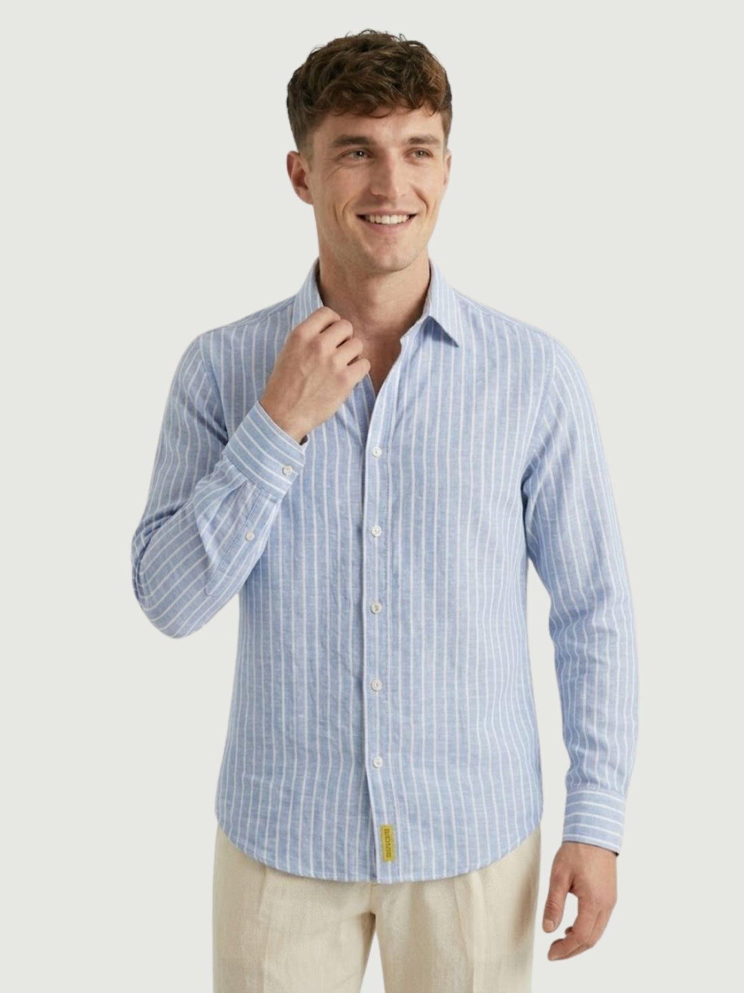 Camicia Bradford in lino a righine bianche e azzurre BRADFORD/B16016 03 BAGGIES 