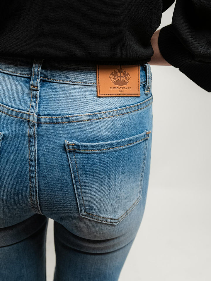 Jeans a trombetta sfrangiato in denim chiaro 1356 DENIM CHIARO ANDREA MORANDO 