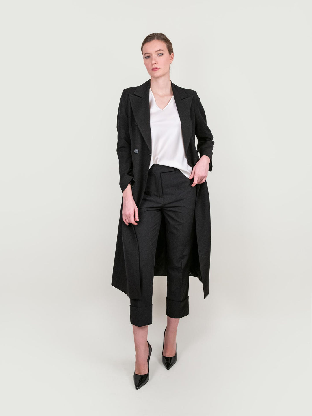 PANTALONE CON MAXI RISVOLTO IN TESSUTO NERO 313803 NERO ANDREA MORANDO 