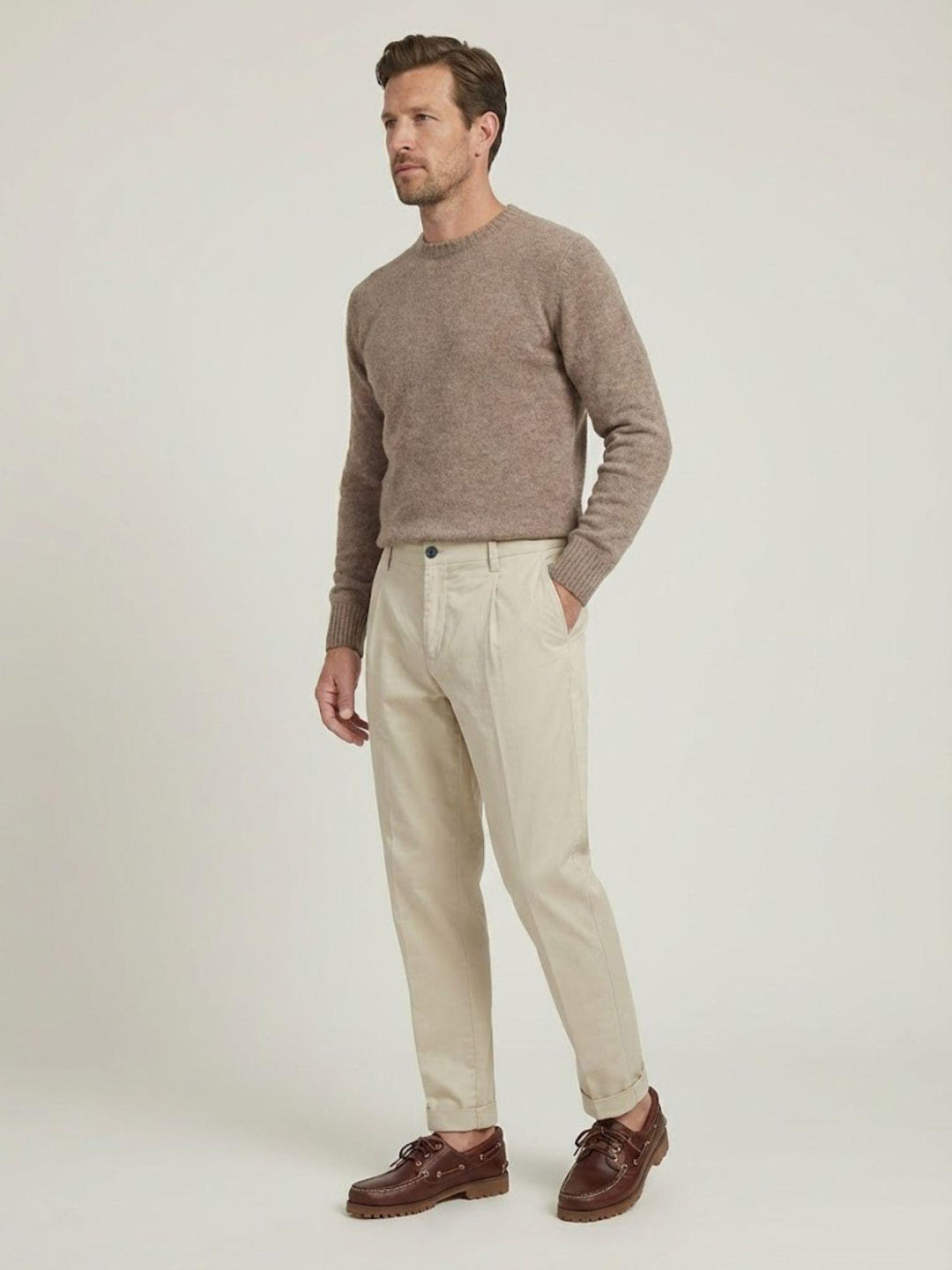 Pantalone con pinces in cotone beige 7676GB BEIGE ANDREA MORANDO 