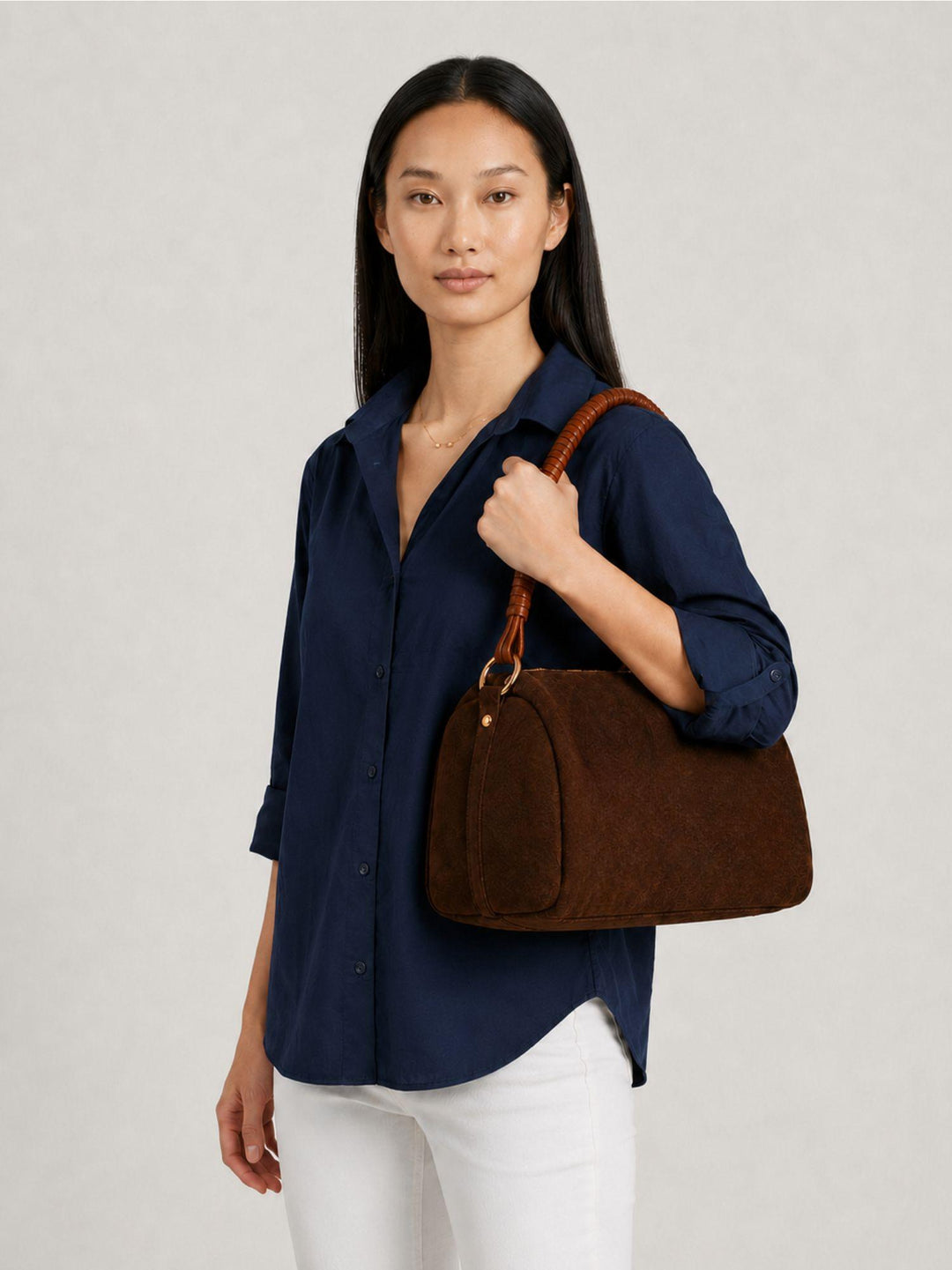 Borsa a spalla Cube in pelle scamosciata marrone CUBE MARRONE BIMOR 