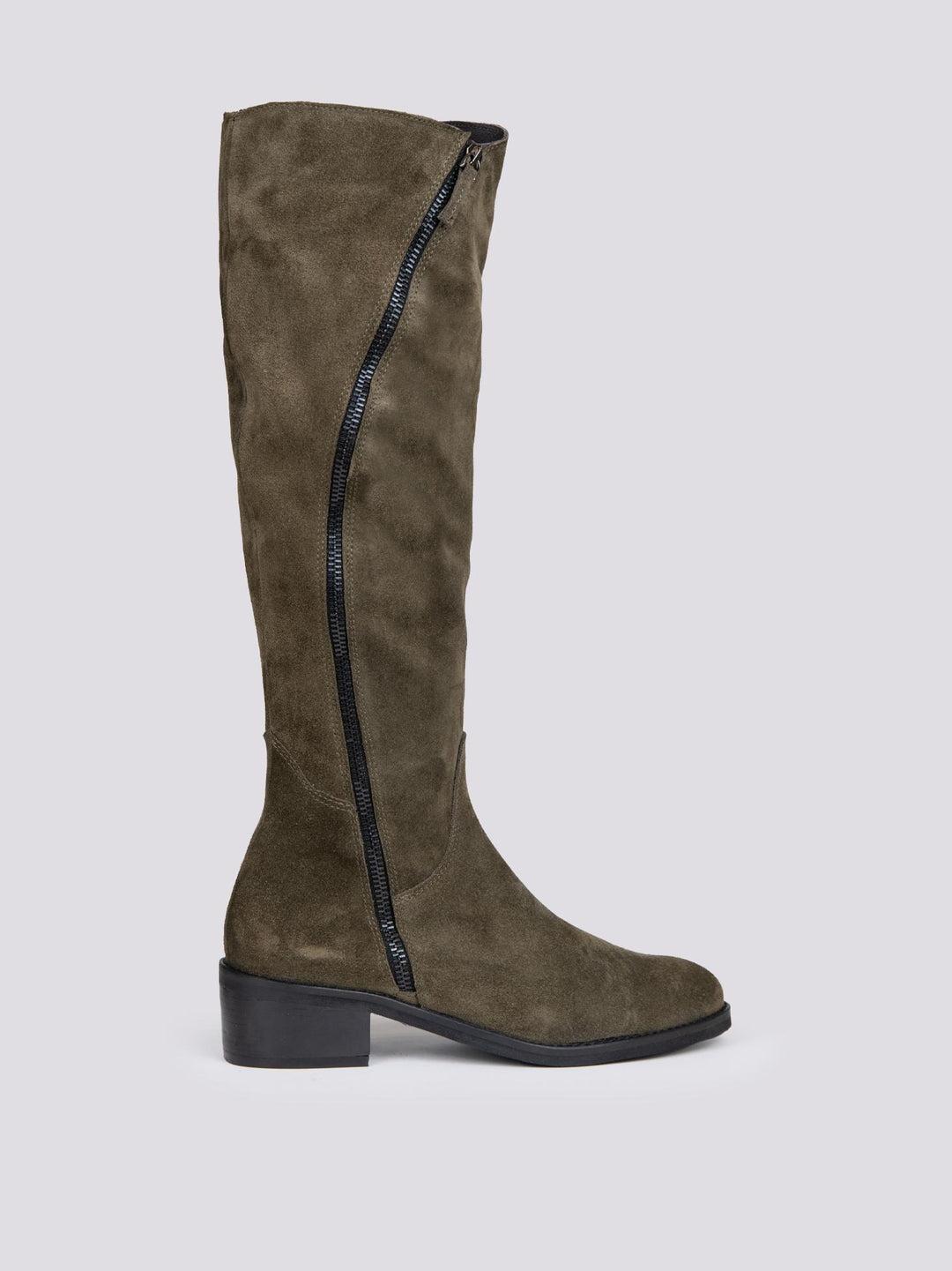 STIVALE ALTO CON ZIP ASIMMETRICHE IN CAMOSCIO VERDE ST1011/CROSTA FORESTA ANDREA MORANDO 