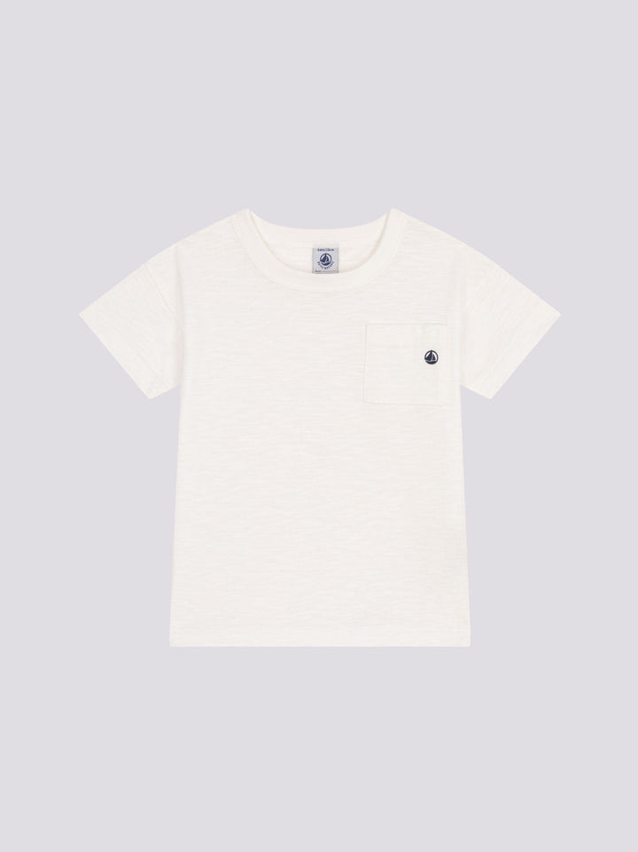 T-SHIRT BIANCA BAMBINO IN JERSEY FIAMMATO
