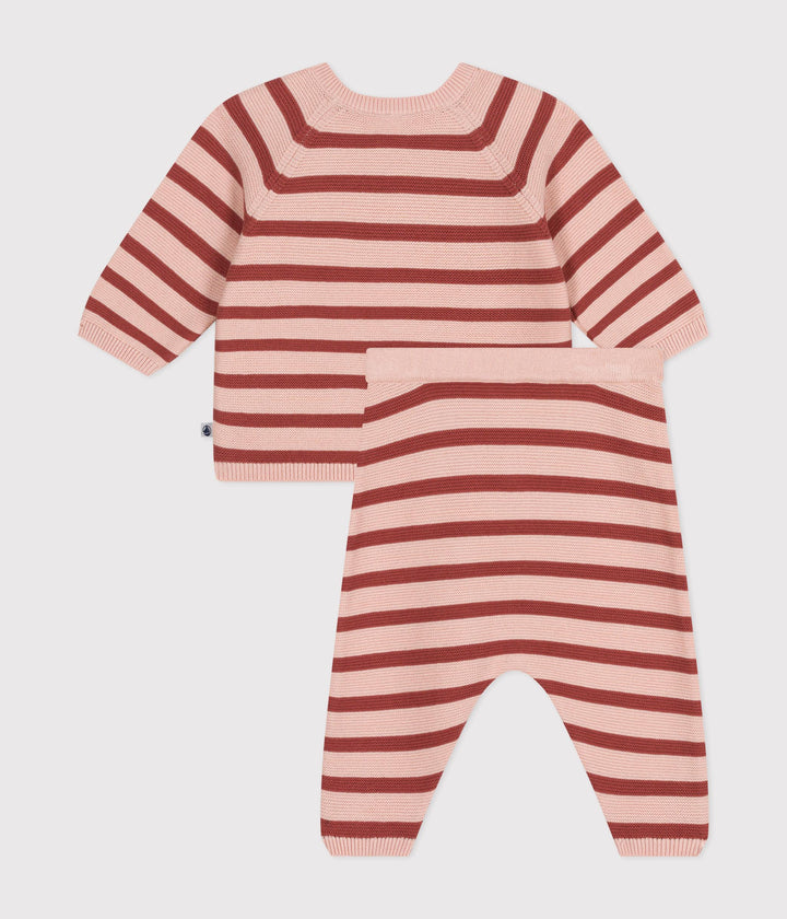 COMPLETO 2 PEZZI BEBÈ IN MAGLIA DI COTONE A RIGHE A09N1 01 PETIT BATEAU 