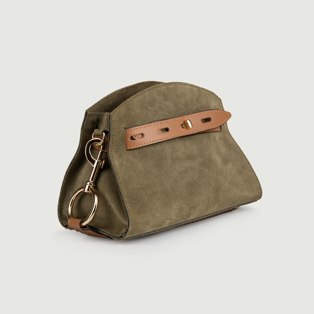 BORSA A TRACOLLA IN CAMOSCIO VERDE CON INSERTI IN PELLE CUOIO "SOPH" SOPH VERDE BIMOR 