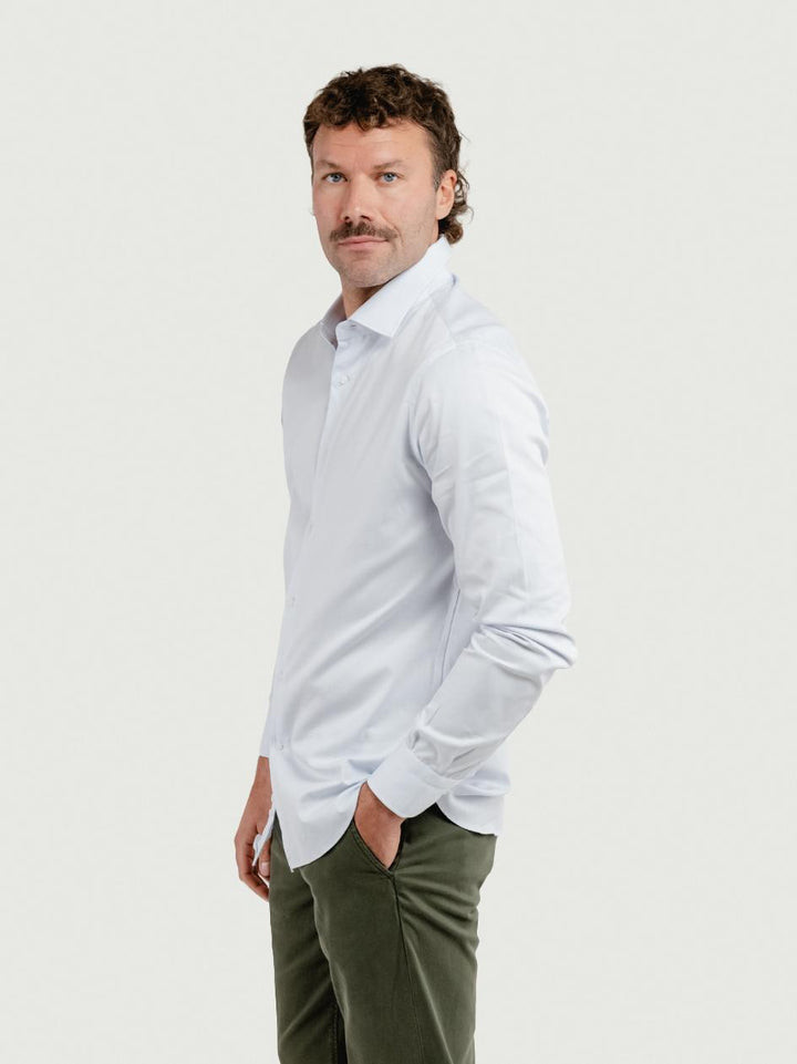 CAMICIA BIANCA SLIM CON MICROFANTASIA CELESTE ROYALSLIM CELESTE ANDREA MORANDO 