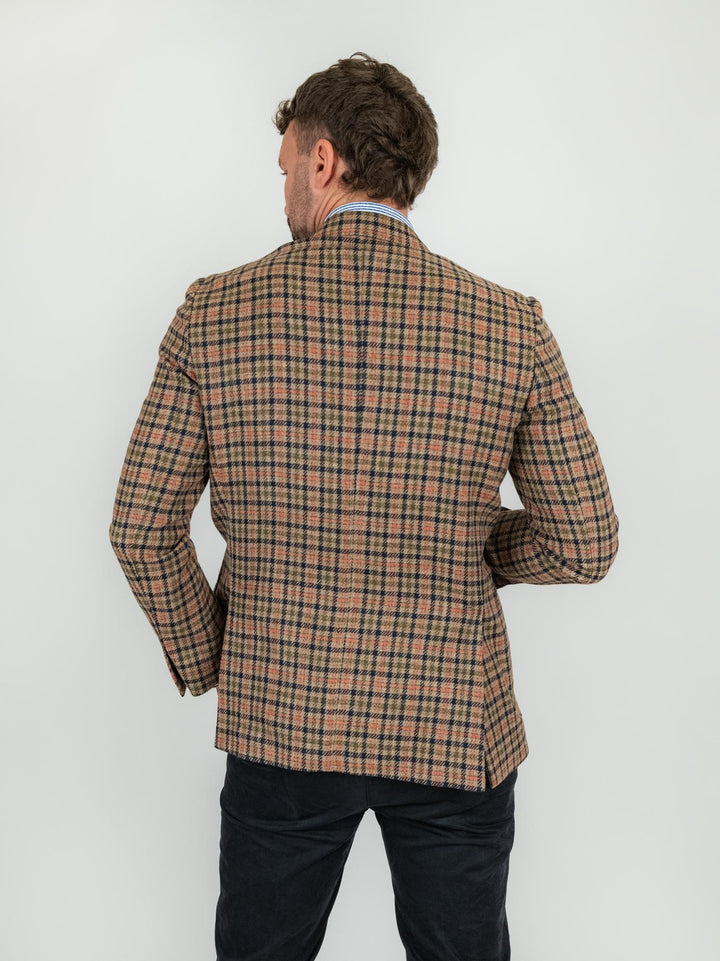 BLAZER FANTASIA CHECK IN LANA VERGINE COLOR TABACCO GIACCA. ARANCIO/BLU ANDREA MORANDO 