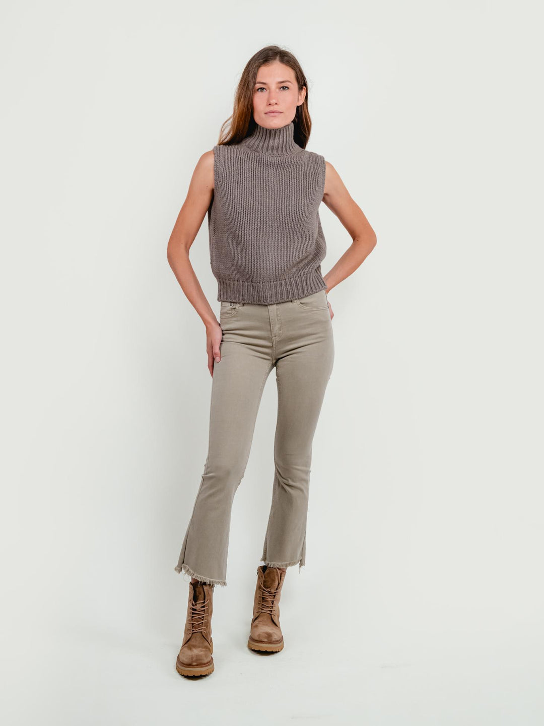 PANTALONE 5 TASCHE A TROMBETTA SFRANGIATO BEIGE 6826/26 BEIGE ANDREA MORANDO 