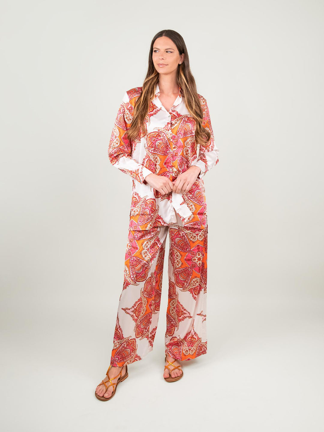 CAMICIA CAFTANO FANTASIA ROSA E BIANCO 1289 ROSA ANDREA MORANDO 