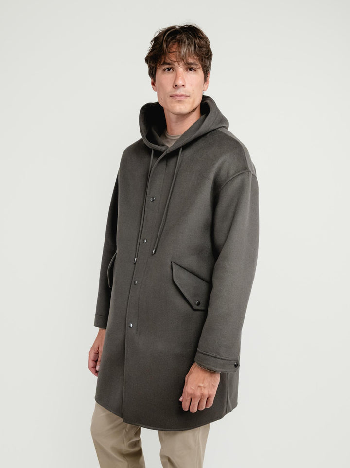 CAPPOTTO PARKA DENZEL IN LANA VERDE DENZEL GREEN ANDREA MORANDO 