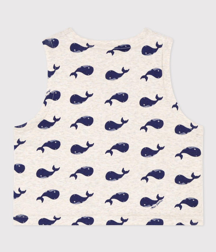 GILET SENZA MANICHE BEBÈ DOUBLE FACE CON MOTIVO BALENE A086F 01 PETIT BATEAU 
