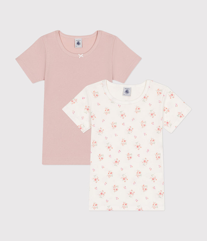 Set di 2 T-shirt rosa a maniche corte in cotone a fiori bambina A0BGX 00 PETIT BATEAU 