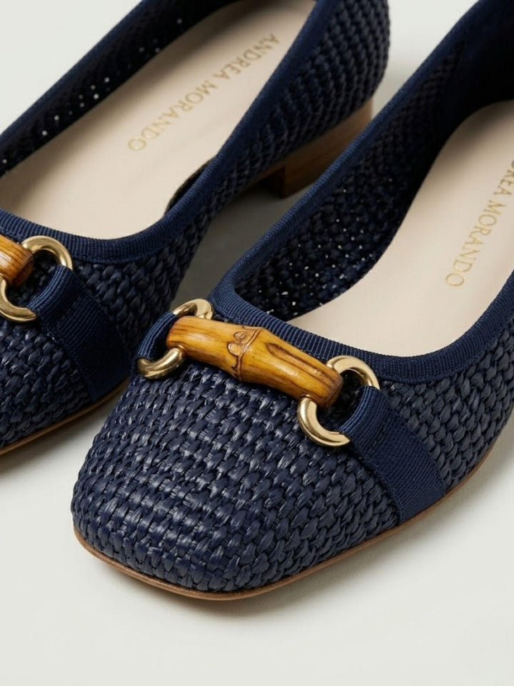 Ballerine rafia blu con dettaglio bambù 487563 134 ANDREA MORANDO 