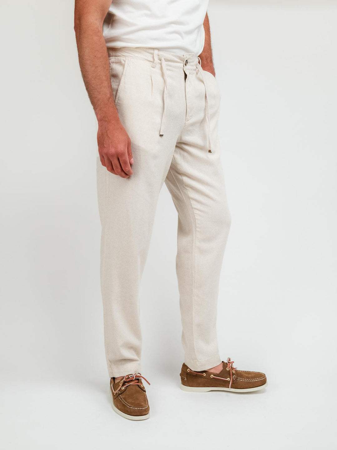 PANTALONI IN LINO CON COULISSE BEIGE