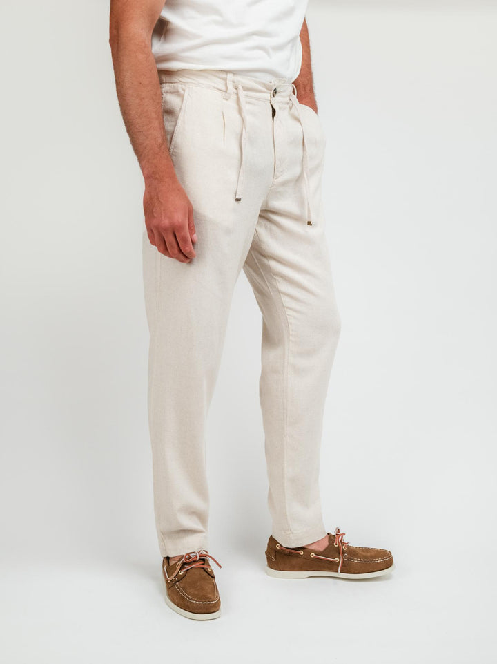 PANTALONI IN LINO CON COULISSE BEIGE