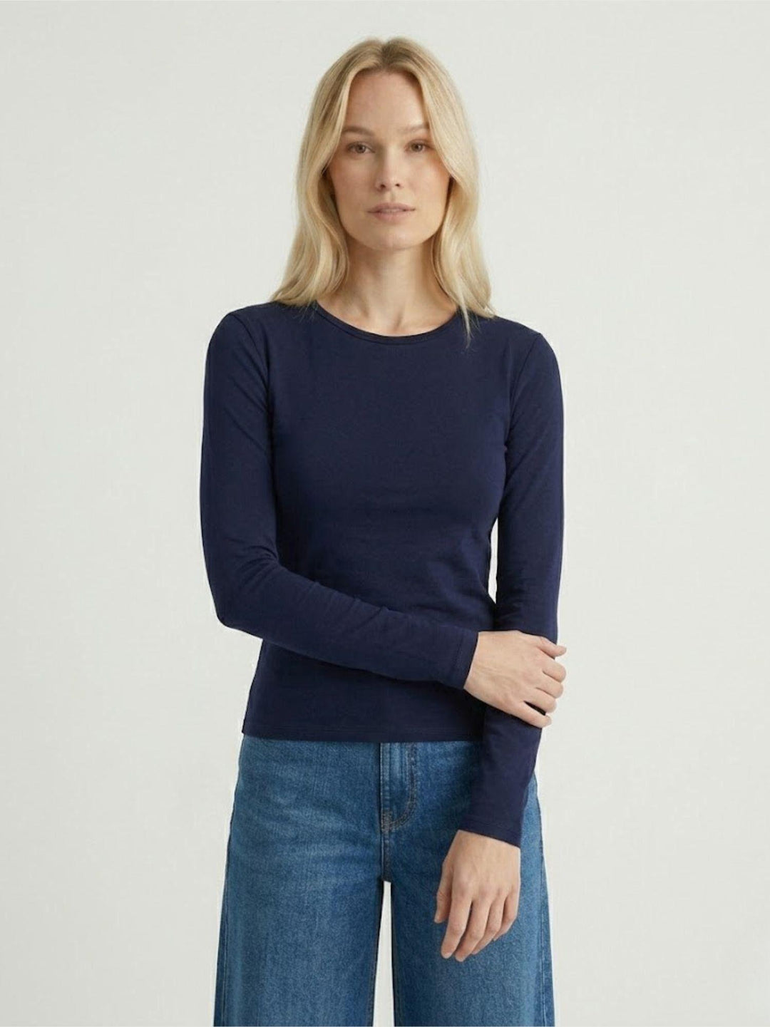 T-shirt manica lunga girocollo in cotone blu 8182 BLU ANDREA MORANDO 