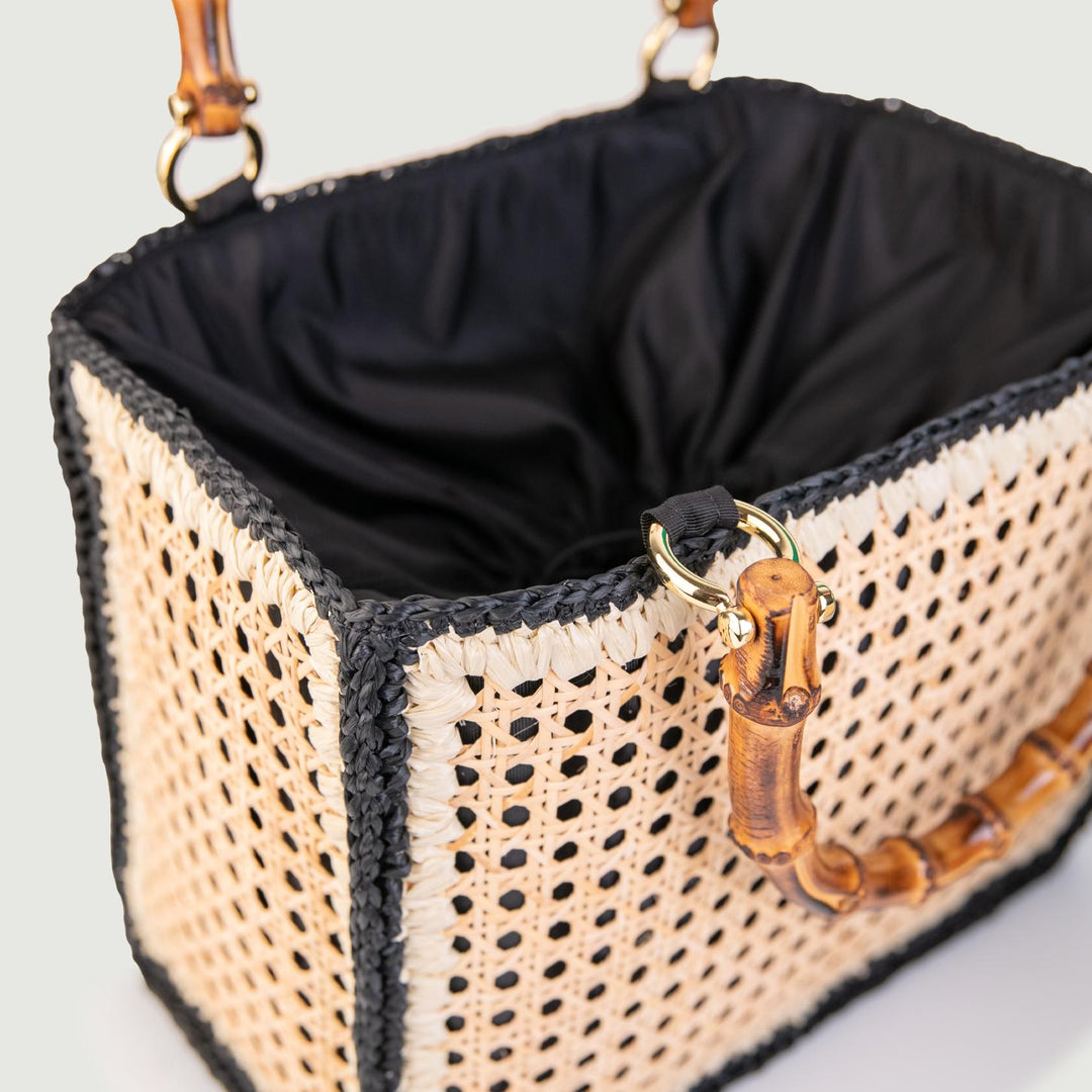 SHOPPER IN RAFIA NATURALE NERA 4768 NERO CATERINA BERTINI 