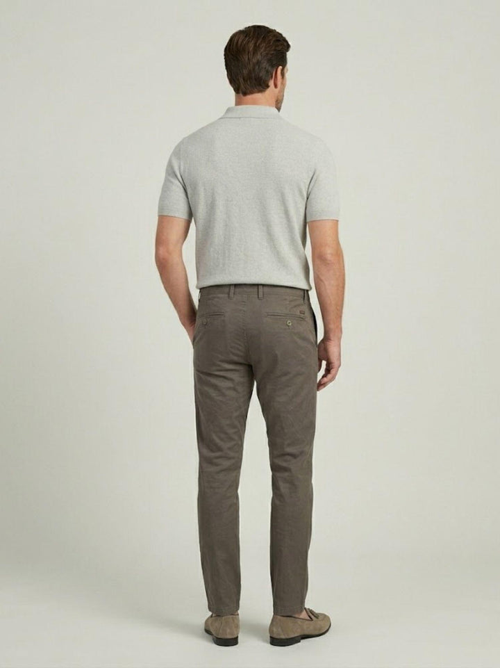 Pantalone chino in cotone taupe con bottone gioiello P-KAP 146 ANDREA MORANDO 