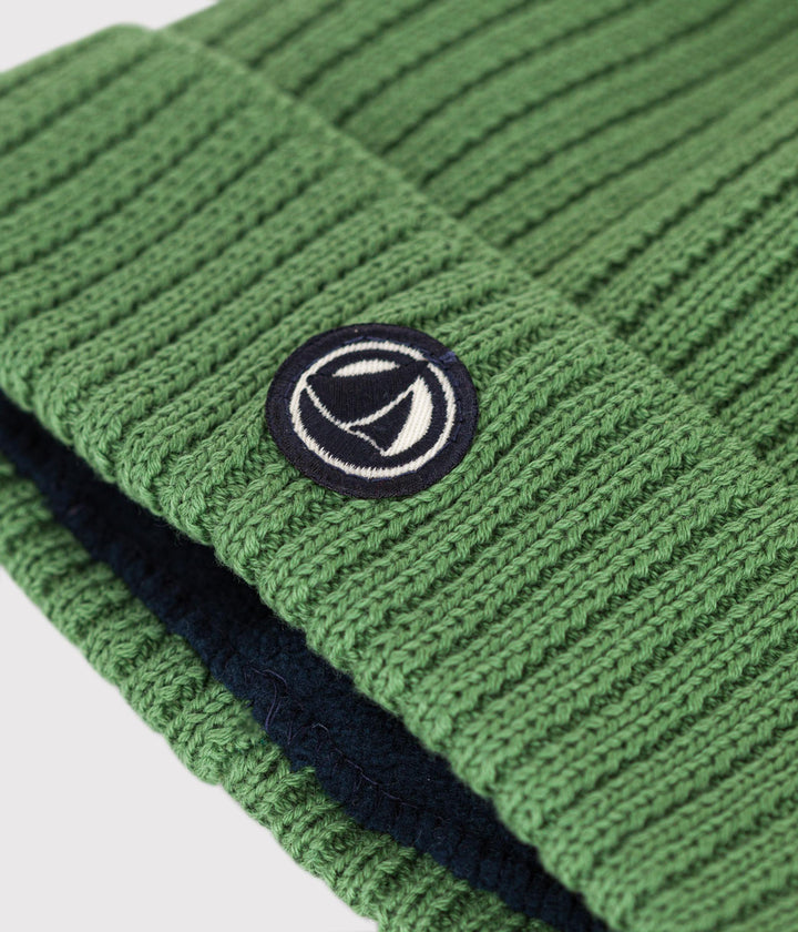 Berretto bebè in maglia verde foderato in pile A0B0A 02 PETIT BATEAU 