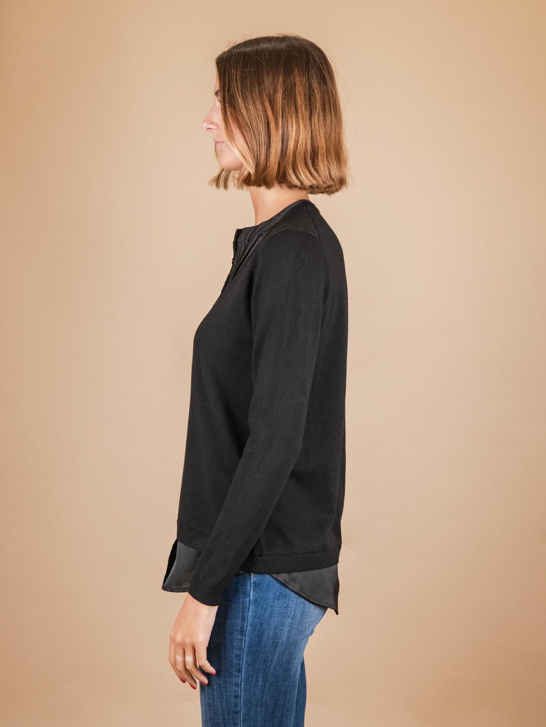 Blusa nera con inserto in seta 2351011 099 ANDREA MORANDO 