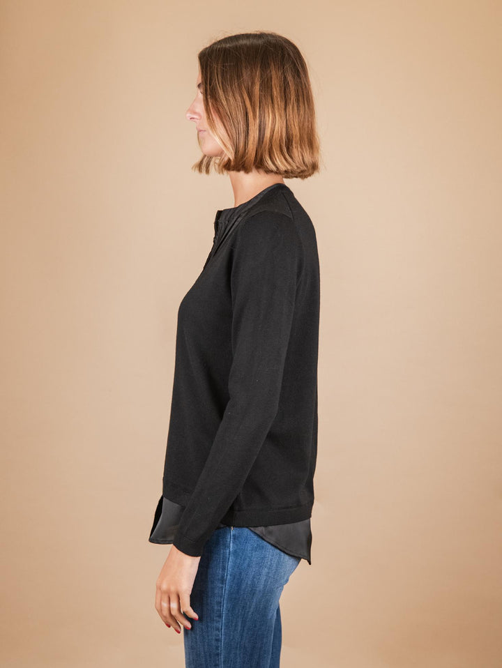 Blusa nera con inserto in seta 2351011 099 ANDREA MORANDO 