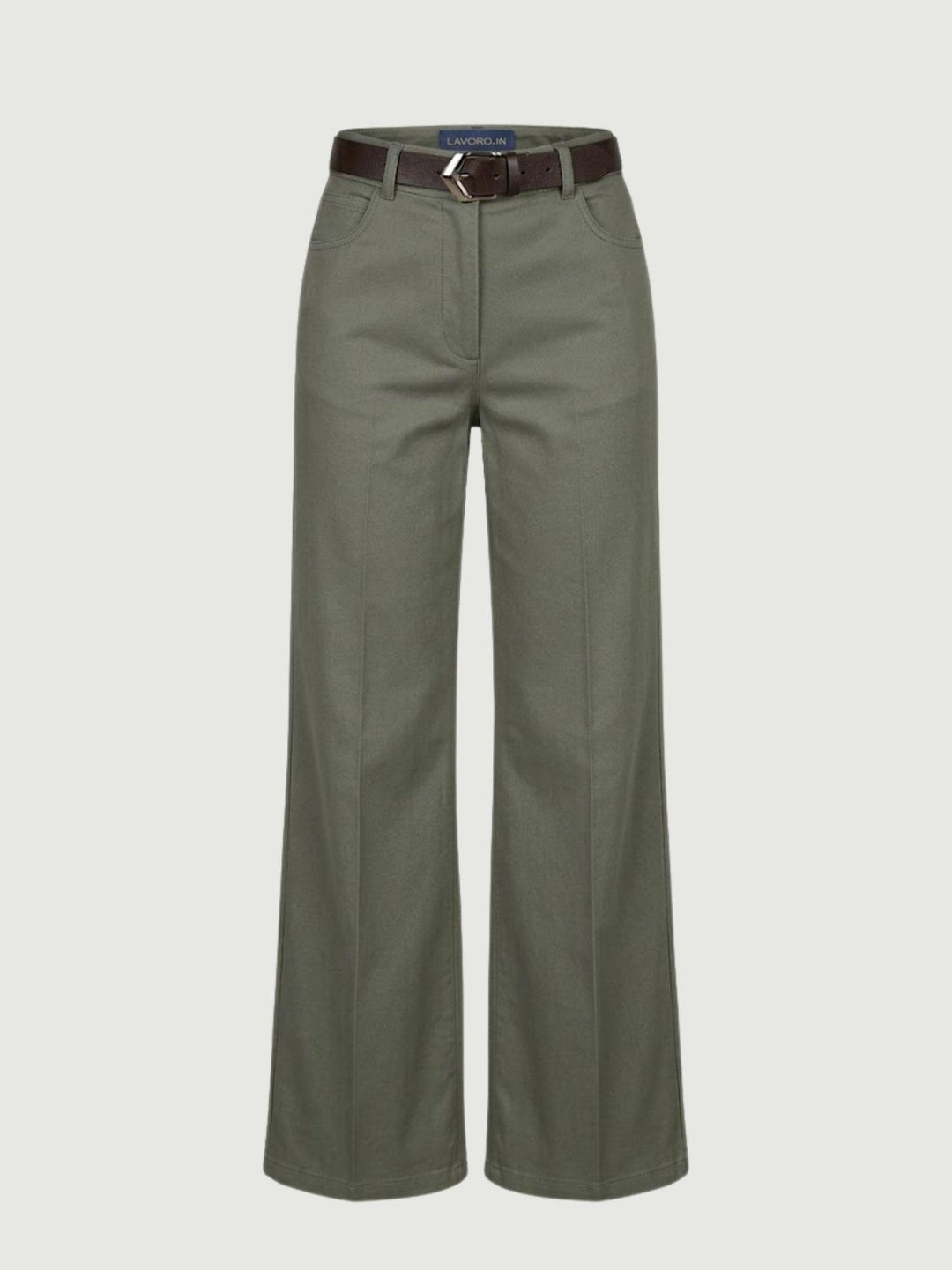 Pantalone a palazzo gamba ampia in cotone verde militare 5546 MILITARE ANDREA MORANDO 