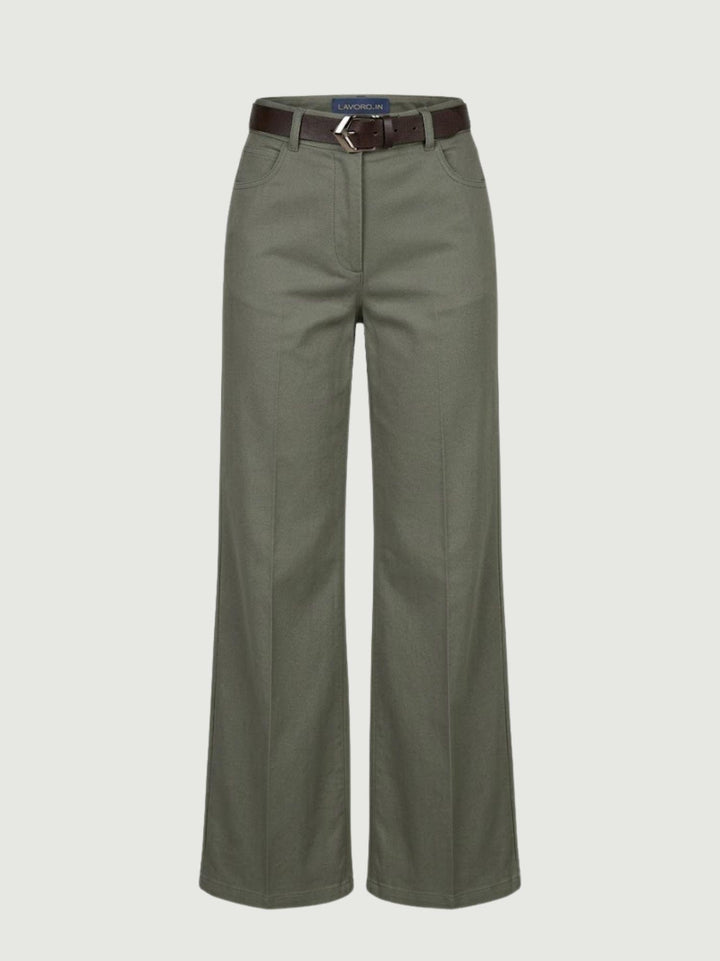 Pantalone a palazzo gamba ampia in cotone verde militare 5546 MILITARE ANDREA MORANDO 