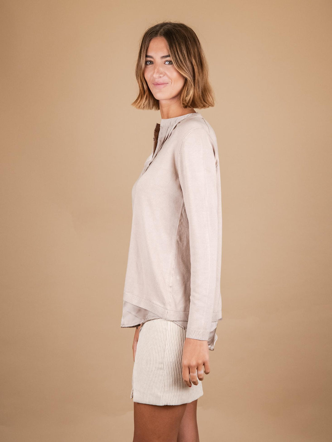MAGLIA CAMICIA 2 IN 1 BEIGE 2351011 022 ANDREA MORANDO 