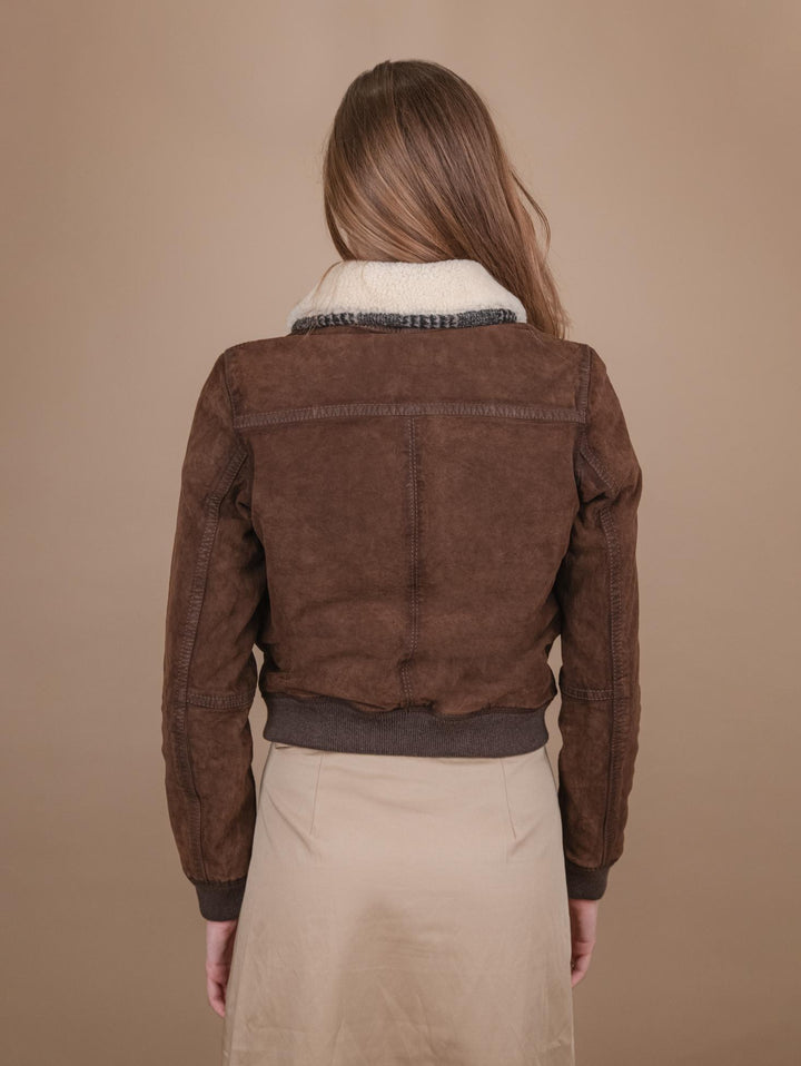 GIUBBOTTO "DIANA" IN CAMOSCIO FODERATO IN MONTONE  MARRONE DIA0 J24 JACK LEATHER 