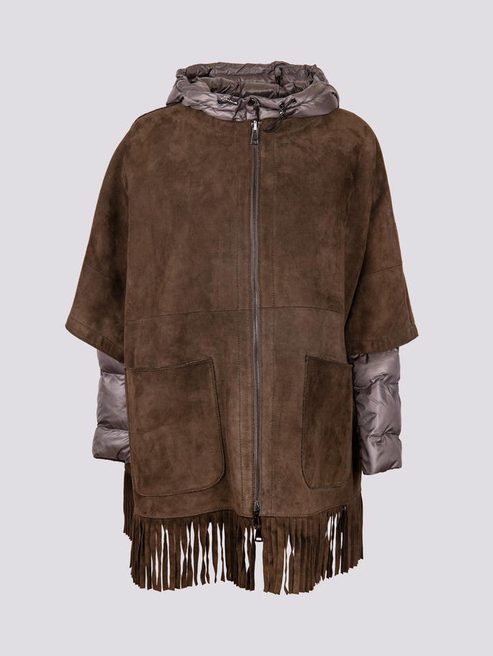 GIUBBOTTO STRUTTURATO IN CAMOSCIO  CON PIUMINO IN ECO-PIUMA FANGO LINR 18 JACK LEATHER 