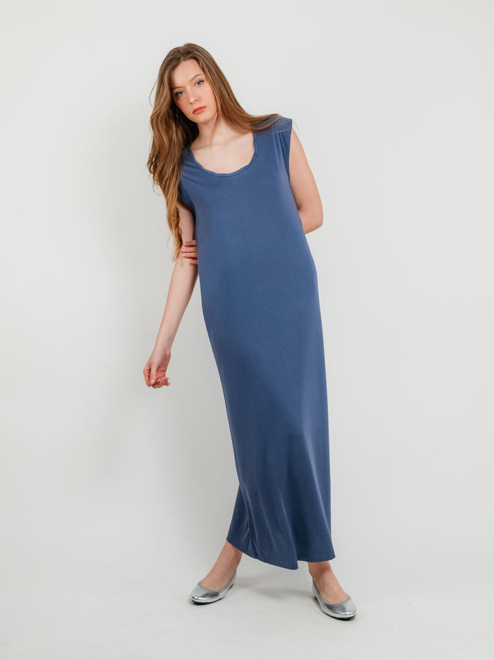 ABITO LUNGO BLUETTE CON MANICHE CORTE 525LIXX711 INDIGO ANDREA MORANDO 
