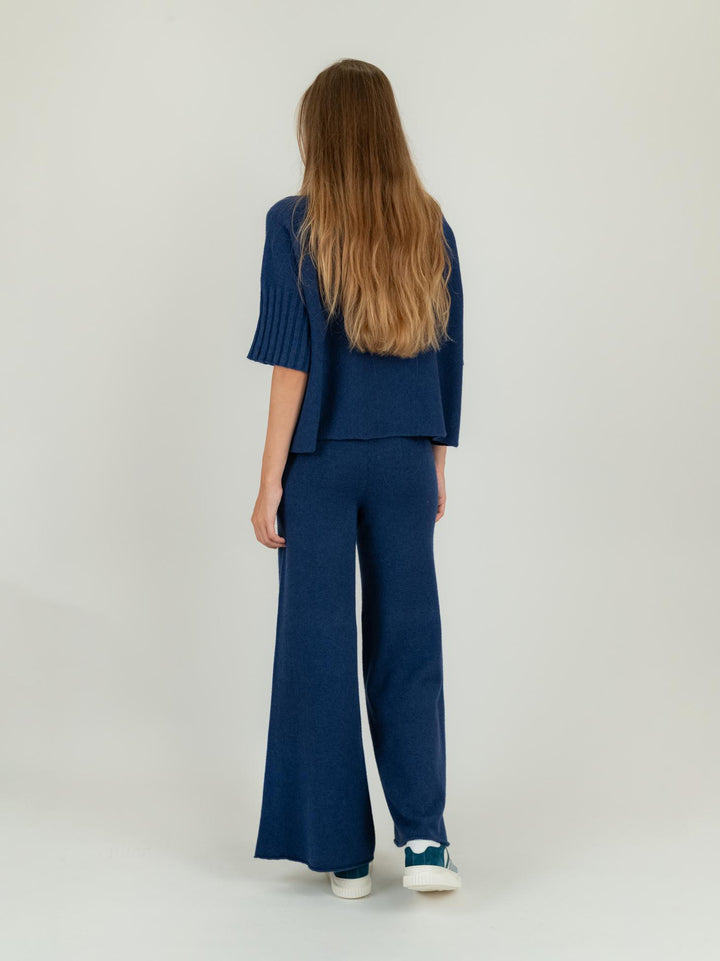 PANTALONE A PALAZZO IN MAGLIA BLU 0370/176 1073 BIMOR 