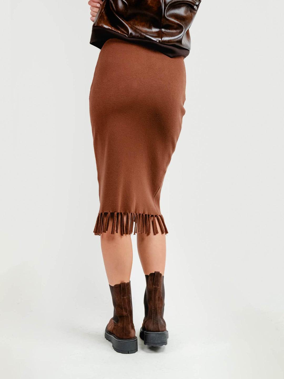 GONNA MIDI IN MAGLIA CON FRANGE CACAO ZS9096 CACAO ANDREA MORANDO 