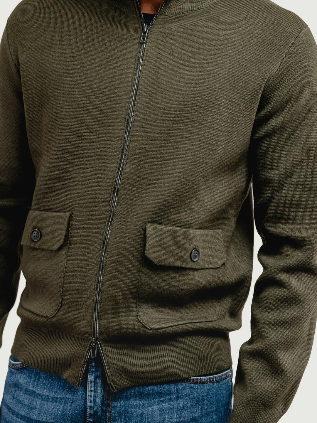 MAGLIA A LUPETTO CON ZIP IN MISTO LANA VERDE BOSCO 4061225 327 ANDREA MORANDO 