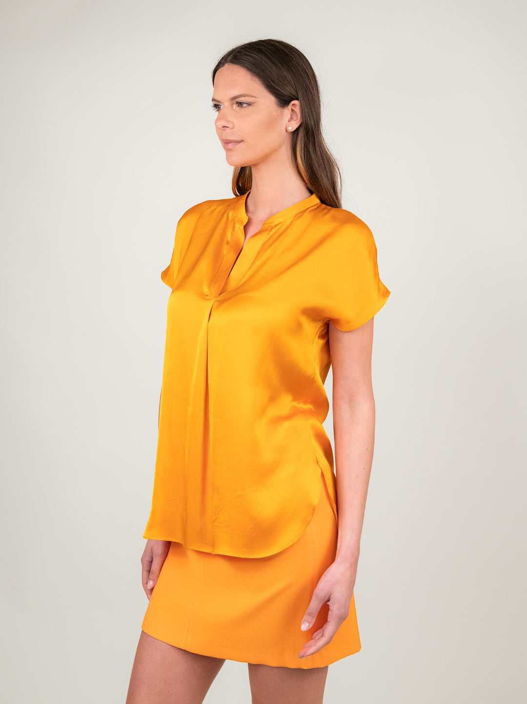 BLUSA A MANICA CORTA IN RASO ARANCIO M9237 ARANCIO ANDREA MORANDO 