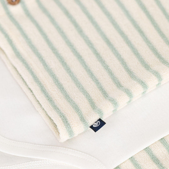 COMPLETO 3 PEZZI BEBÈ IN SPUGNA BOUCLETTE A RIGHE A09HW 01 PETIT BATEAU 