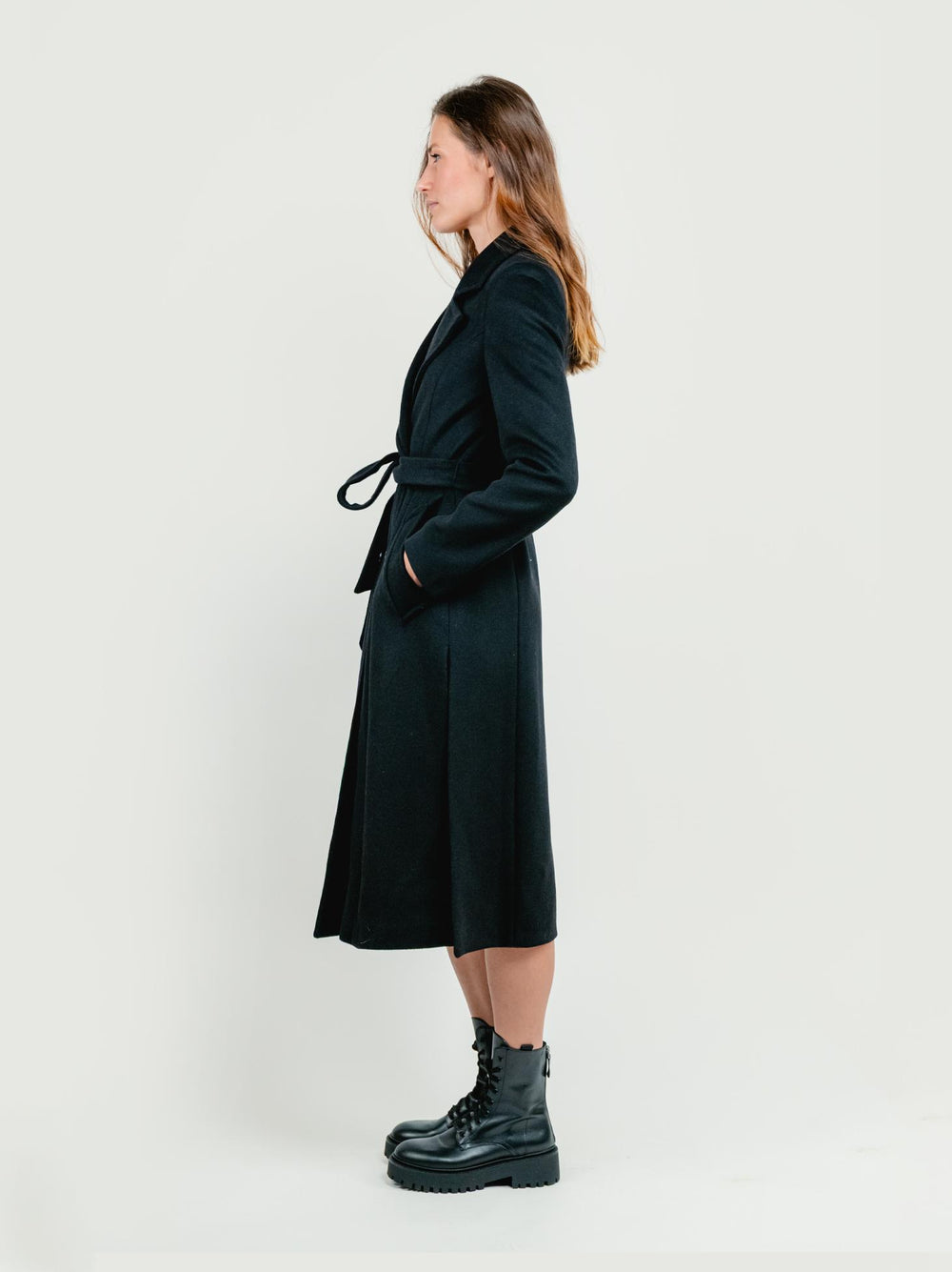 CAPPOTTO DOPPIOPETTO CON CINTURA NERO 97883QUI NERO ANDREA MORANDO 