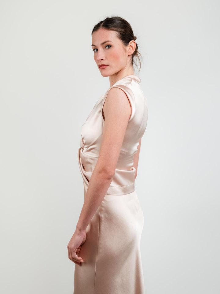 BLUSA SMANICATA CHAMPAGNE CON NODO