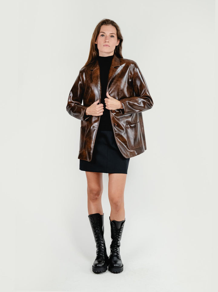 BLAZER MONOPETTO IN ECOPELLE MARRONE GI412FD/150Z UN ANDREA MORANDO 