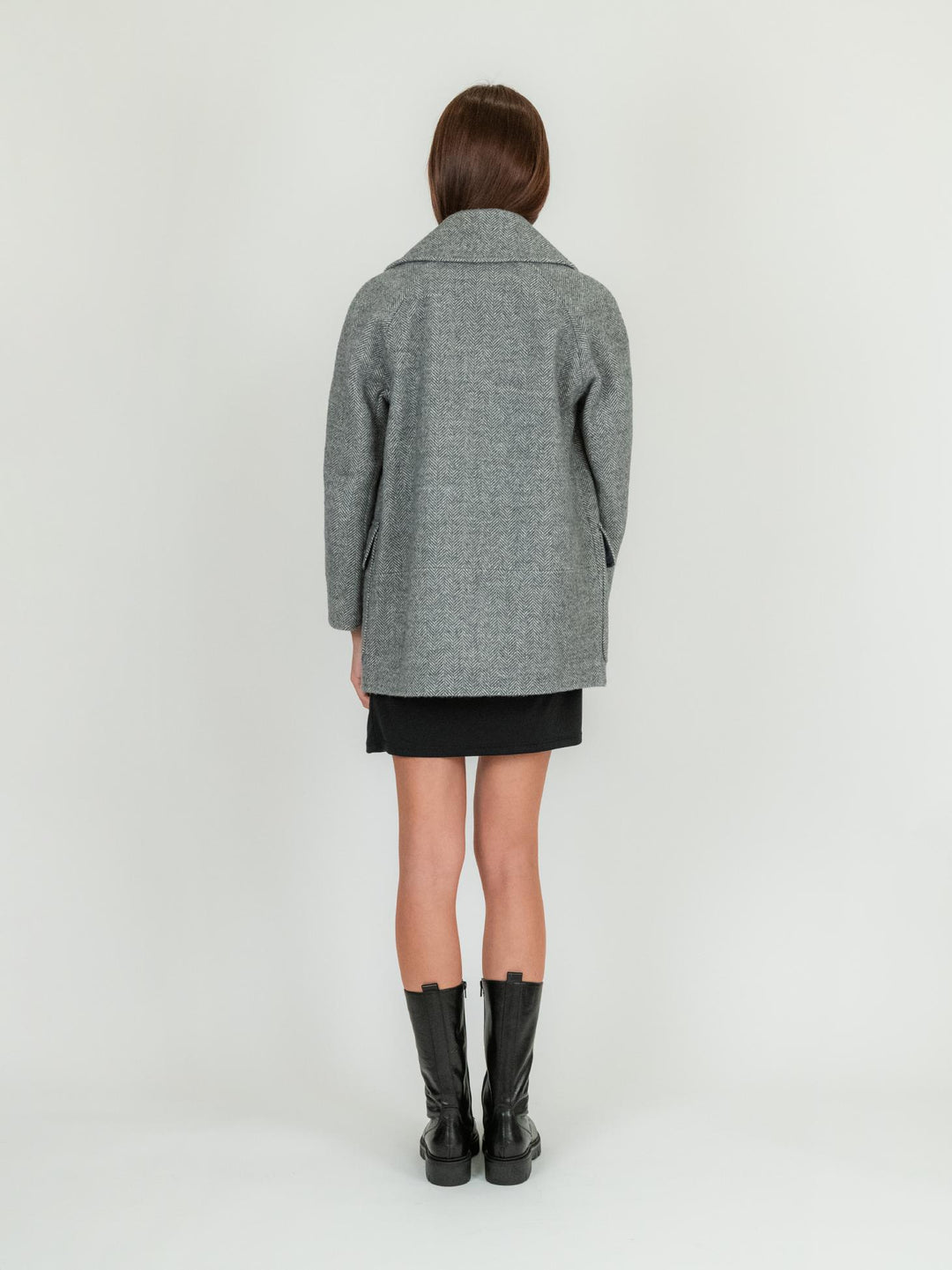 CAPPOTTO PEACOAT CON MAXI REVERS GRIGIO SPIGATO