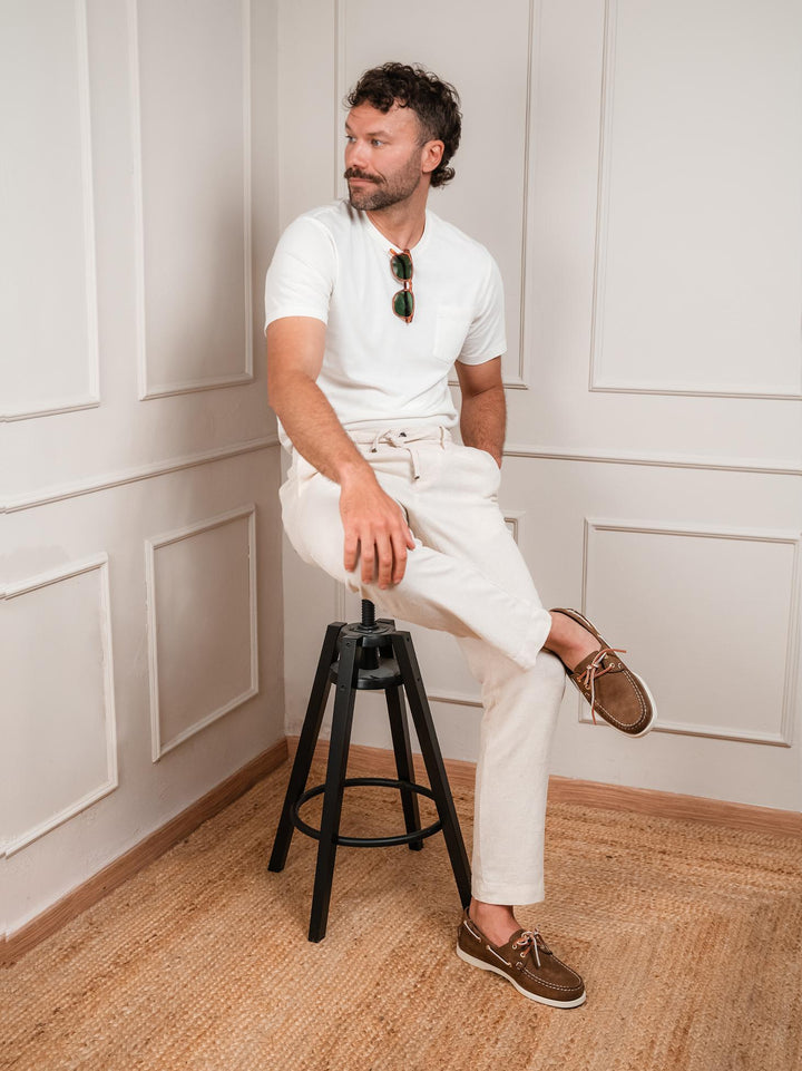 PANTALONI IN LINO CON COULISSE BEIGE