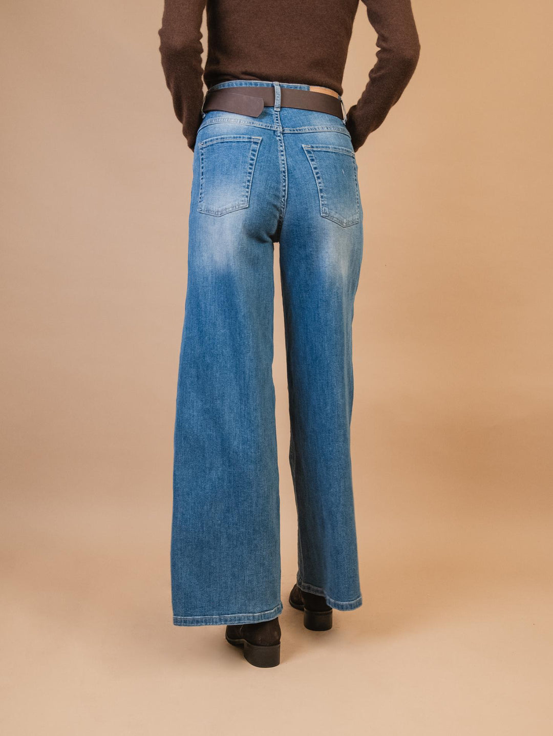 JEANS A PALAZZO CON CINTURA IN DENIM CHIARO P738CT-570 DENIM ANDREA MORANDO 