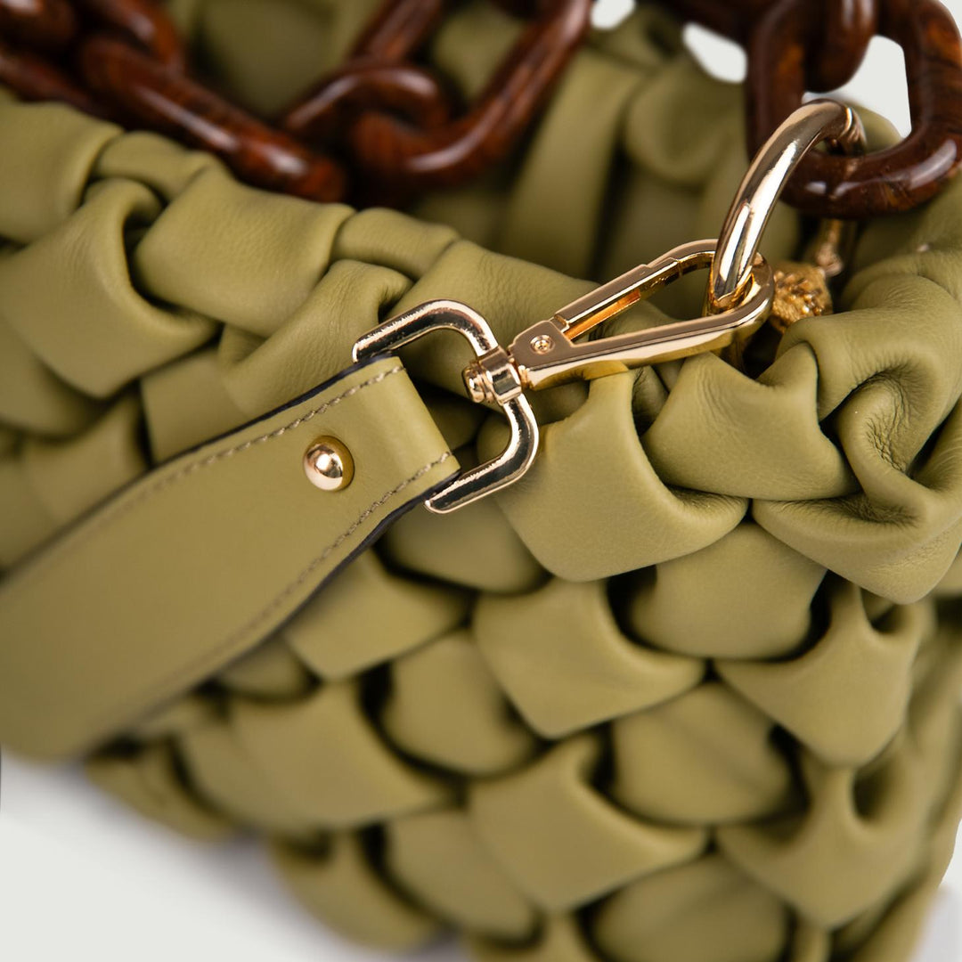 BORSA IN PELLE INTRECCIATA PISTACCHIO  "CURLY" CURLYNEW IRIDE BIMOR 