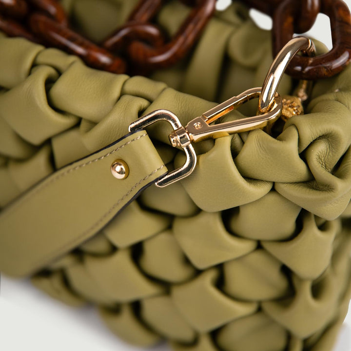 BORSA IN PELLE INTRECCIATA PISTACCHIO  "CURLY" CURLYNEW IRIDE BIMOR 