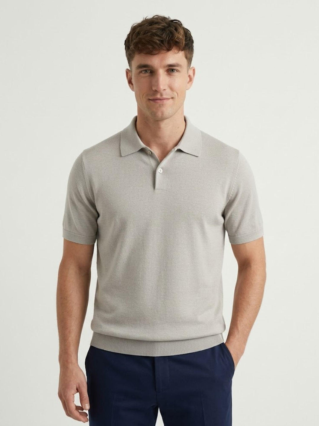 Polo in cotone extrafine grigio chiaro 5048126 102 ANDREA MORANDO 