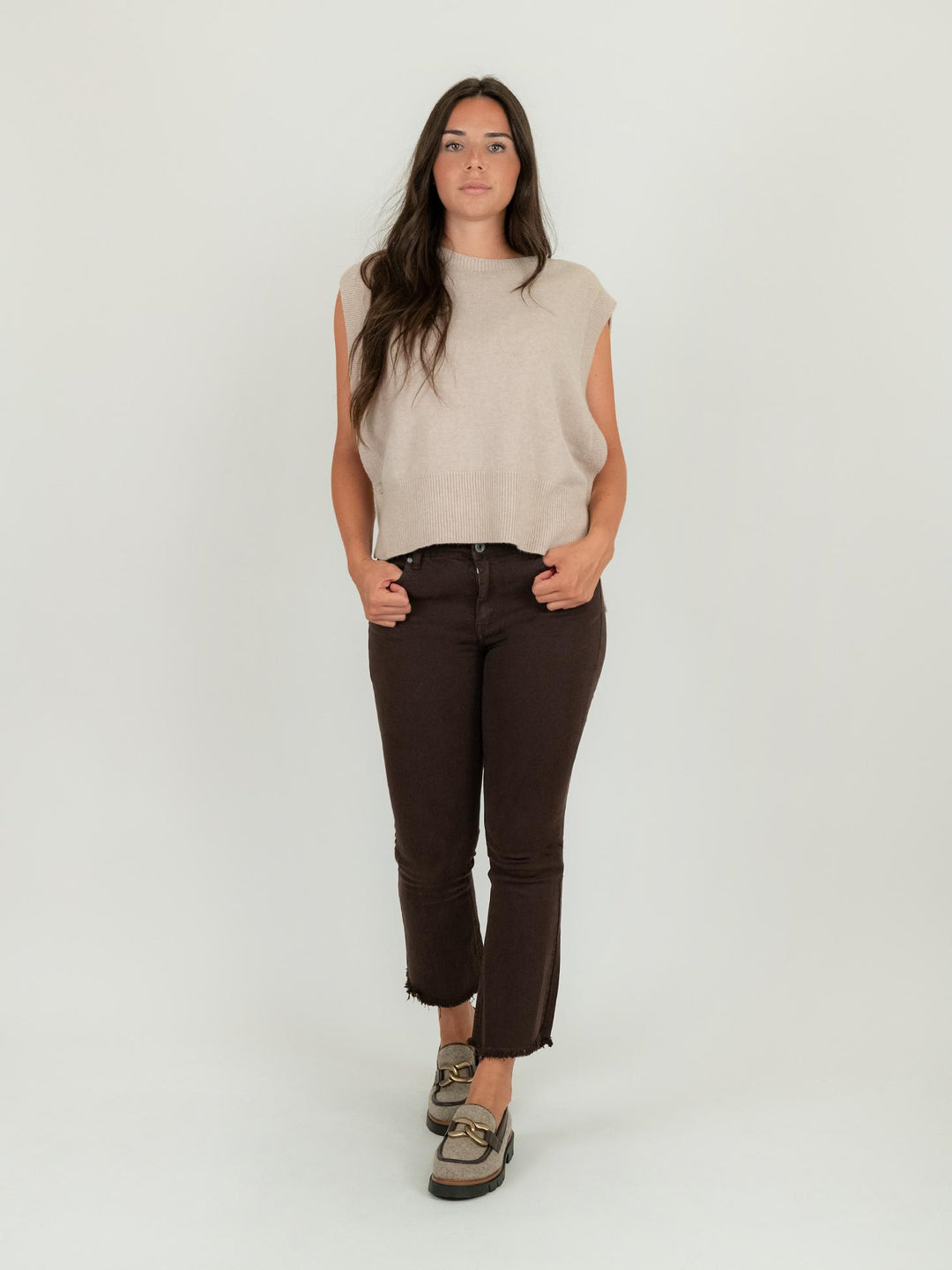 PANTALONE 5 TASCHE SFRANGIATO MARRONE 6826/26 MARRONE ANDREA MORANDO 