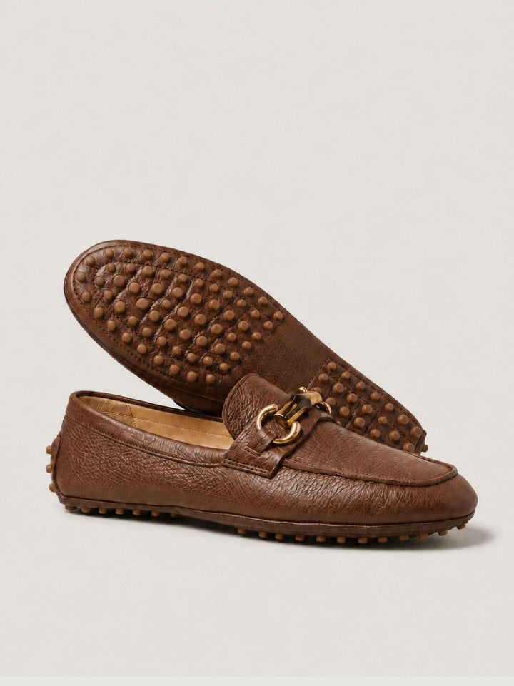 Mocassino gommini in pelle marrone con morsetto bambù D8954 MARRONE ANDREA MORANDO 