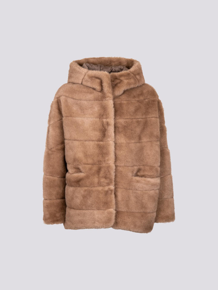 GIACCA MANTELLA IN ECO-VISONE BEIGE B606MINKML 041 ANDREA MORANDO 