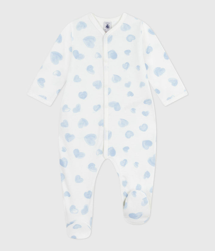 Pigiama in tessuto felpato spazzolato con colletto con stampa a cuori neonato A0DVS 01 PETIT BATEAU 